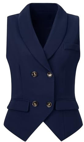 Allegra K Gilet élégant pour femme à double boutonnage châle revers gilet de costume sans manches Bleu foncé M