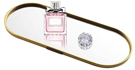 Stalf Spegelbricka, oval metallspegel, parfymbricka, elegant badrumsorganisatörbricka, dekorativ speglad bricka för parfym, smink, sminkbord