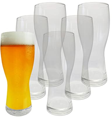 Provance 6 x Biergläser Weizenbiergläser 500 ml 0,5 Liter Bierglas Weizenbierglas Glas spülmaschinenfest Ø 8,5 x 20 cm ohne Füllstrich zeitloses Design klares Glas