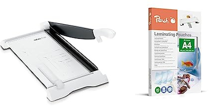 IDEAL 1142 Schneidemaschine, Hebelschneider, Papierschneider bis DIN A3 & Peach Laminierfolie A4-80 mic - 100 St. - glänzend - Premiumqualität für beste Laminierergebnisse
