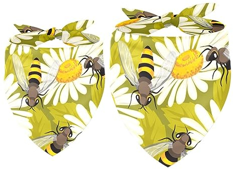 Hundehalstuch, Bienen auf Gänseblümchen, für Mädchen, Jungen, waschbar, Bandana, Zubehör für kleine, mittelgroße und große Hunde, Welpen, Katzen, Haustiere, 2 Stück