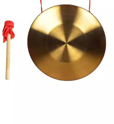 GRRICEPL Gong-Instrument, Chinesisches Traditionelles Schlaginstrument, Kupfer-Gong, Mit Holzhammer Und Rotem Band, für Feiern, Partys, Festivals (Farbe : Gold-A, Größe : 50cm)
