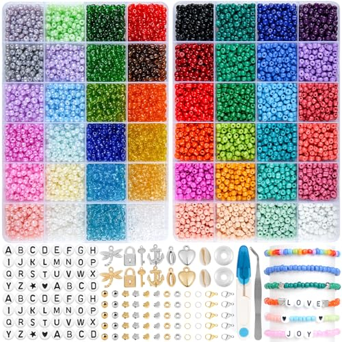RUBY 4mm Perlen für Armbänder, 48 Farben Perlenset Armbänder Selber Machen mit Buchstabenperlen, Perlen zum Auffädeln Geschenke für Kinder, Erwachsener zu Weihnachten, Geburtstage usw.