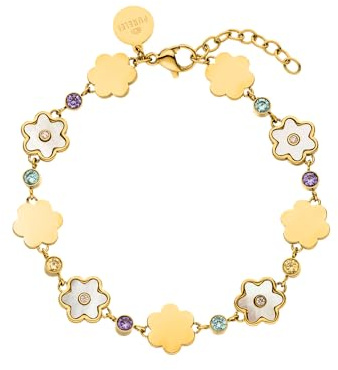 Purelei Flowering Damenarmband – Verstellbares Armband mit Blüten Anhänger, Zirkonia, Wasserfest Edelstahl, Schmuck Geschenk für Frauen, Stilvoll Gold Silber Roségold