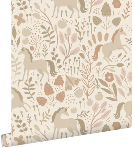 papier peint licornes beige et rose terracotta 53 cm x 10.05 m - ESTAhome