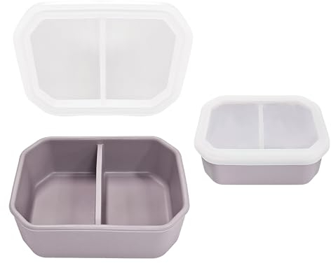 AWINNER Reusable Leak-Proof Silicone Food Storage Box, 2-Compartment Bento-Style Kids Lunch Box, Durable, Drop-Proof, Dishwasher Safe (Grey)