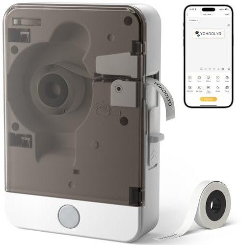 YOHOOLYO Etikettendrucker Bluetooth Etikettiergerät Beschriftungsgerät Selbstklebend Labeldrucker Kabelloser mit iOS Android für Zuhause Büro Küche