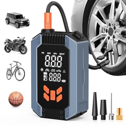 Compresseur à air portatif, 4 Modes 150 PSI Gonfleur pneus Voiture Rechargeable avec écran LCD numérique et Port C USB pour, Mini compresseur Portable, adapté pour Voiture, Moto, vélo, Ballons,etc