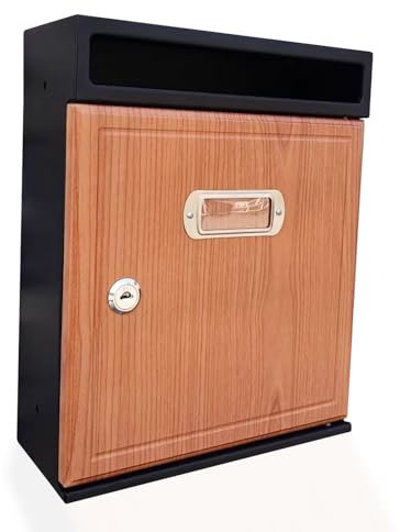 Buzón Exterior Buzón de Pared Buzón de Doble Cara Bocacarta Tamaño a5 Cerradura de Cilindro con 2 Llaves Buzón de Acero Galvanizado y Puerta de Madera