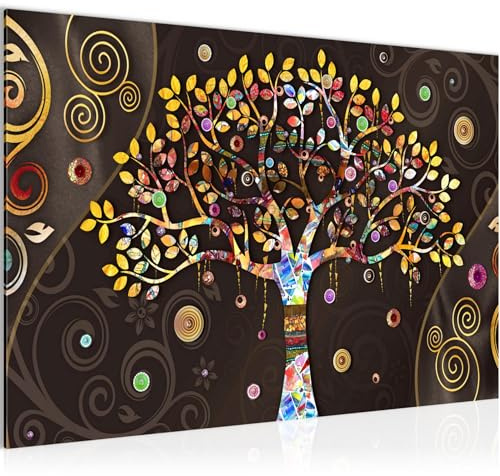 Runa Art Quadro Klimt Albero del La vita Moderni Murale - Made in Germany - Astratto nero oro Colorato Soggiorno Camera da letto 045315a