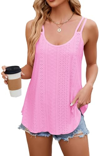 GRECERELLE virkad damlinne topp öljett bekväm elegant mångsidig för vardagskläder strandsemester hem, Rosa, XXL