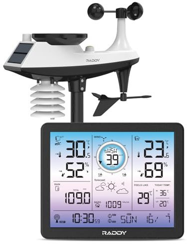 Raddy VP7 Stazione meteorologica, Termometro wireless per interni ed esterni, 7,4'' display digitale a colori, Monitor di temperatura e umidità, Previsioni del tempo & Pressione barometrica
