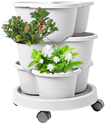 Generico Fioriera Alla Fragola Impilabile, Torre Da Giardino Verticale A 3 Pentole, Vaso Di Fiori Sulla Ruota, Di Crescita Salva