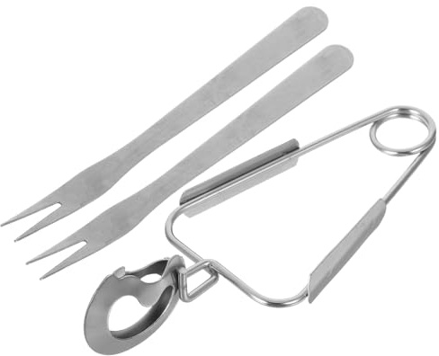 UKCOCO Pinzas para Caracoles de Acero Inoxidable Tenedor, Juego de 3 Piezas (2 Tenedores y 1 Pinza) para Mariscos, Herramienta Práctica y Resistente para Barbacoa y Buffet