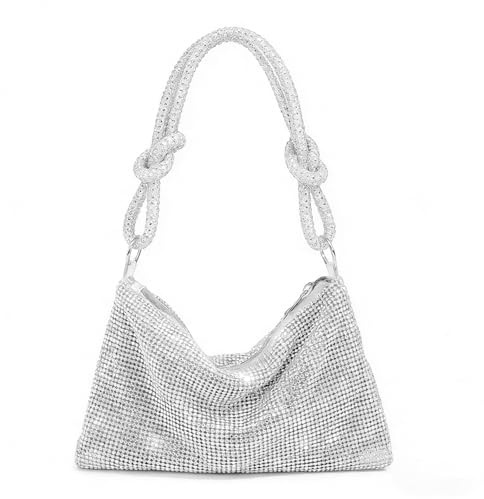 unbholkk Clutch Silber, Glitzer Tasche, Handtasche Abendtasche Silber Tasche Geeignet Für Hochzeit, Party, Bankett, Reisen Damen Kettentasche