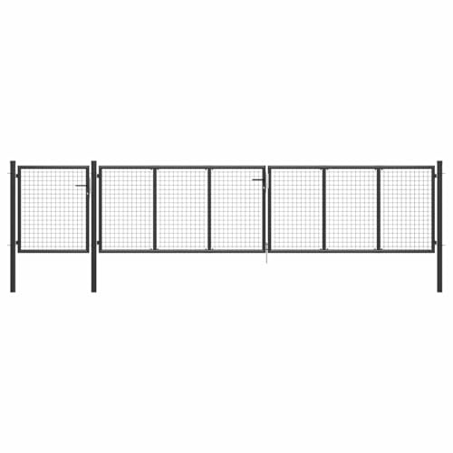 Steel Garden Gate, 500 x 125 cm, Anthracite with Wire Mesh, Fence Gate, Yard Gate for Garden and Property, Swing Gate with Lock and Key, Robust Metal Garden Door for Secure Access