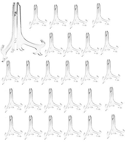 Tincogo 7,6 cm genomskinliga plast stafflier eller stativ/tallrikshållare för att visa bilder eller andra föremål vid bröllop, heminredning, födelsedagar, bord (24-pack)