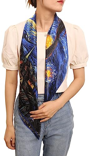 Prettystern Donna Foulard di Raso Seta Scialli Elegante Arte 90cm Quadrato Regalo Natale Mamma blu Notte stellata P884