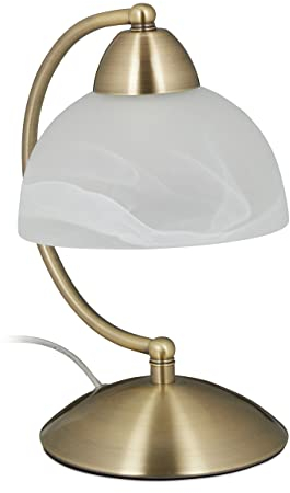 Relaxdays 10029517_748 Lampe de Table Vintage, Tactile, Verre et Fer, réglable,décoration,E14, 230 VHlP 25x15x19cm, Laiton, 40 W, Or, 1 élément