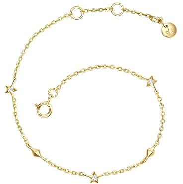 GLANZSTÜCKE MÜNCHEN Damen Armband 925/- Sterling Silber gelbgold | gelbvergoldet 18 Karat, Ankerarmband, Zirkonia, weiß, Sterne, Federring