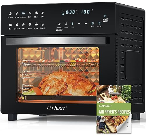 LLIVEKIT Air Fryer Mini Oven with Rotisserie 26L Large Family Size Countertop Convection Oven Low Fat Oil-Less Cooking, Timer & Temperature Control, 12 Preset Programs, 1700 Watts
