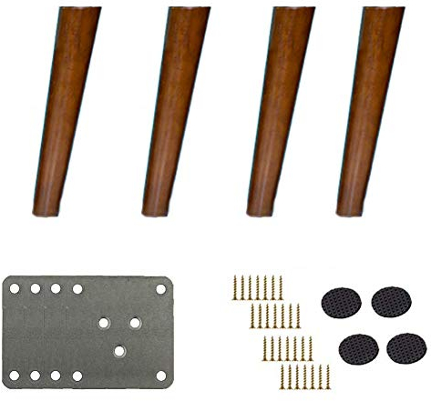 CHEWYNP 4Pcs Furniture Leg, Sofa Legs, Wood Midcentury Walnut Color Chair Legs Replacement with Leg Mounting Plates & Felt Protectors for Sofa Cabinet Couch(20cm(8in))