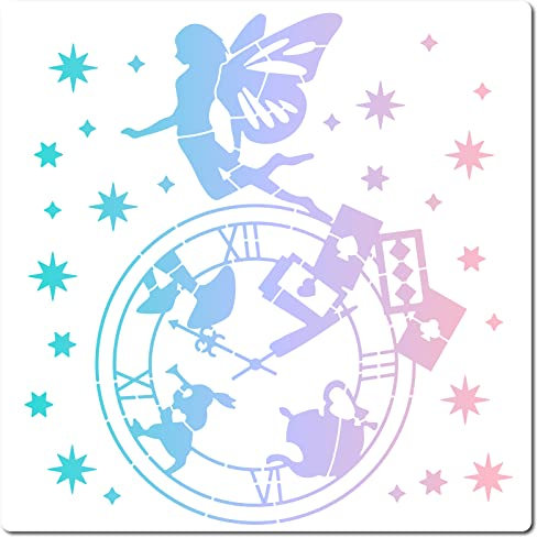GORGECRAFT 12X12Fee Schablone Magische Uhr Schablonen Wiederverwendbare Kartenschablonen Kunststoff Zeichnung Malschablonen Schablone Zum Malen Auf Karton Wand Stoff Fliesen Leinwand Basteln