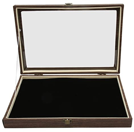 Pin Display Case, 13.7 X 9.4 X 1.9in Clear Dustproof Glass Window Pin Collection Display with Metal Lock Catch, Shadow Box Frame Medal Display Case for Enamel Pins, Medals, Awards