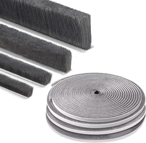 ZOMPAGO Strong Adhesive Brush Weather Stripping 0.4in (T）x 0.4in (W) x 33FT, Grey, Door Seal for Sliding Windows & Doors, Soundproof Noise Blocker, Draft Stopper for Garage Door Frame & Exterior Doors
