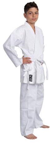 TEKKA BUDO Karateanzug Classic weiß 8 oz - Karate Gi Set - Jacke. Hose. Gürtel - Traditioneller Anzug - Größe 120
