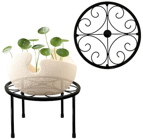 ZEECER Plant Stand Indoor Outdoor Set of 1, Retro Design 10'' Round Plant Rack, Rust-proof Coated Metal Plant Stand, Heavy Duty Flower Pot Stands Outdoor Plant Stands for Patio Garden Home Decor