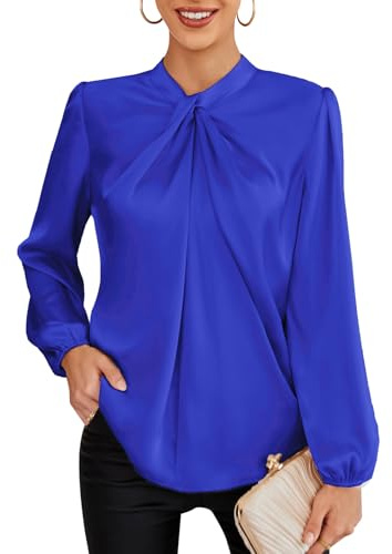 GRACE KARIN Dam ledig business topp långärmad fest blus rosett topp, Safir, XXL