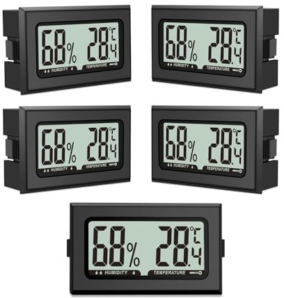 Pixelure - Termómetro higrómetro (5 unidades, medidor de humedad de aire, mini digital, temperatura para interiores, invernaderos, jardines