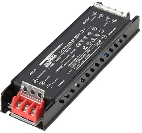 Jandei - Fuente de Alimentación Transformador 110/220V AC a 12V DC, Instalación en Interior IP20 para Tira Led, Neón o Dispositivos de Bajo Voltaje (12V-200W-16,6A-IP20)