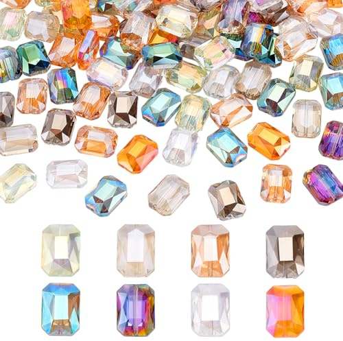PH PandaHall 104 st 8 färger fasetterade pärlor, kristallpärlor platta pärlor stora glaspärlor rektangel hantverkspärlor distanspärlor lösa pärlor för smycken armband halsband örhänge tillverkning