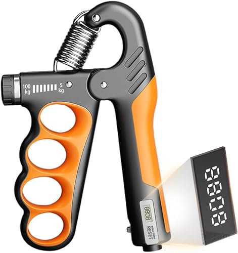 Handtrainer Unterarmtrainer mit Elektronische Zählfunktion, Griffkraft Trainer Einstellbarer Widerstand 5-100KG, Fingertrainer, Hand Unterarm Trainingsgerät für Fitness, Krafttraining (Orange)