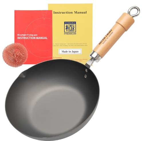 鐵兎堂 Riverlight KIWAME Premium Poêle à frire en fer, wokpan, kit de démarrage, résistante à la rouille, fabriquée au Japon (Wok pan 9,5)