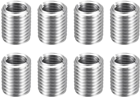 sourcing map 8 piezas de insertos de reparación de roscas M20 x 2.5 macho a M16 x 2 rosca hembra de 25 mm de largo, tuercas reductoras de acero inoxidable métricas autorroscantes, reductor roscado