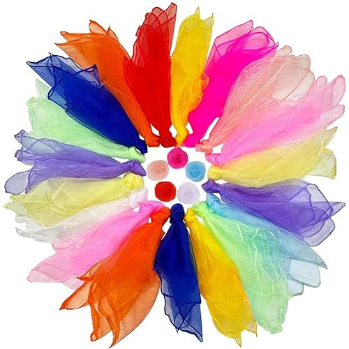 Générique 24 Foulards jonglage 60x60cm - Tissu Multicolore pour Enfants - idéal Cirque, Danse et Jeux de Jardin - Lot de Foulards Magiques en Soie légère
