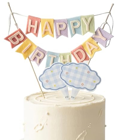 Happy Birthday Tortendeko Girlande mit 2 Kuchenstecker Bunt Filz Mini Girlande Happy Birthday Cake Topper Wiederverwendbar Cake Topper Geburtstag Banner Kuchendeko für Kinder Erwachsene Kuchen Deko