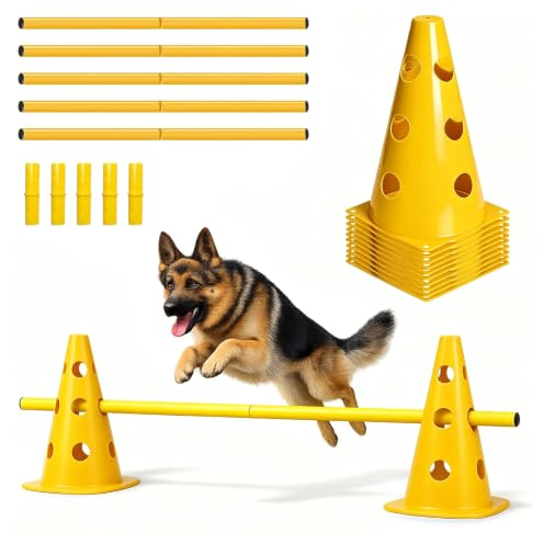 YushengTai Agility Set Hunde – 10 Kegel + 5 Stangen, 23 cm Höhe, Cavaletti Hund für Koordinationstraining, Hunde Agility Set vielseitig einsetzbar, auch für Hobby Horse Parcours
