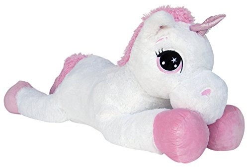 Wagner 9070 - Riesen Plüschtier XXL Plüsch Einhorn - liegend - 110 cm Gross in Weiss-pink