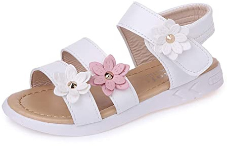 QZBAOSHU Sandale Fille Chaussure Enfant Fille Ete Sandalette Fille Cuir 30 EU,Blanc