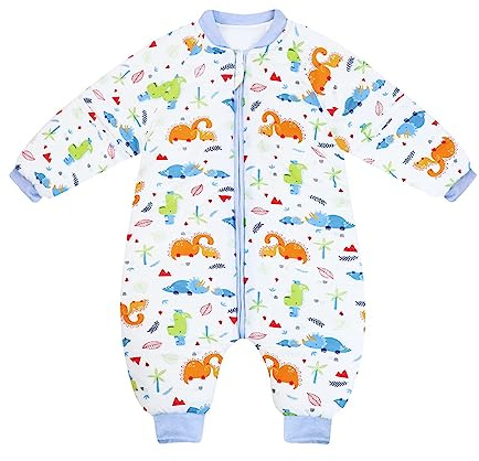 Baby Schlafsack mit Füßen Winterschlafsack 3.5Tog Jungen Mädchen Strampler Abnehmbare Ärmel Baumwolle Reißverschluss Beine Warmer Schlafanzug Kinder 6-18 Monate,Weiß