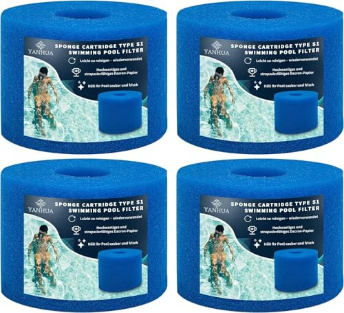 YANHUA Pool Filterkartuschen Typ S1 Schaumstoff Filterschwamm, Schwimmbad Filter Schwamm, Wiederverwendbare Filterkartuschen für Intex Typ S1 (4PCS)