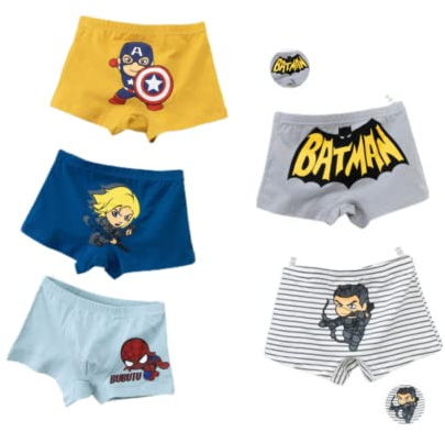 FEIFEI'S BOW Confezione da 5 Pezzi per Bambini Aven Supereroe Spider Batman Biancheria Intima del Bambino Pantaloncini Pantaloni Mutande in Cotone Confezione Regalo, Set01 4-5 Anni, 4-5 Anni