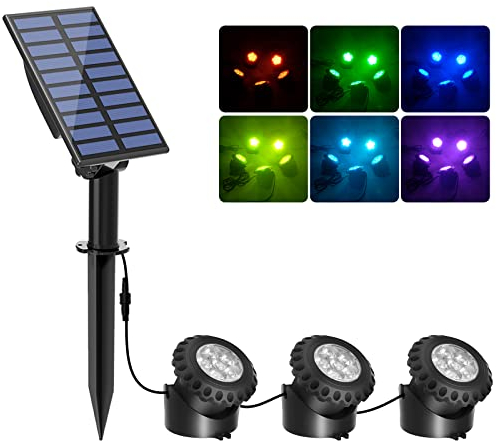 T-SUN Solar Teichbeleuchtung RGB Solar Unterwasserstrahler LED Teich Licht mit IP68 wasserdicht, RGB-Farbwechsel Landschaftsscheinwerfer Gartenbeleuchtung für Garten, Patio, Baum (3 Set)