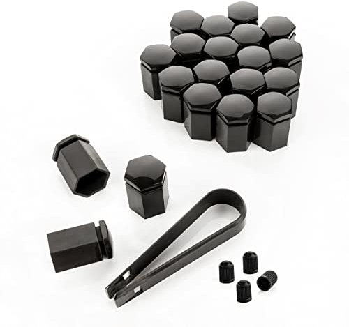 LST 20x Abdeckkappen Sechskant Radschrauben Kappen lang 17 mm schwarz glänzend