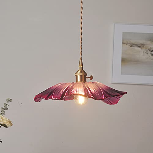 Lampada a sospensione Vintage LED Vetro Fiore viola Lampadario Bar Camera da letto Rame Lampada a sospensione Casa Portico interno Illuminazione Luminari Lampadina E27 Cucina Soggiorno 1,5 m Filo