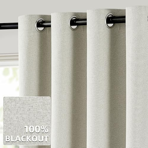ChrisDowa Greyish Beige Blackout Curtains 84 Inch Long 2 Panels for Bedroom